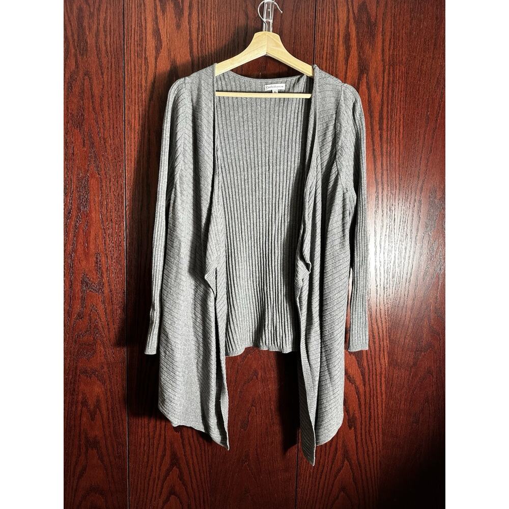 Croft & Barrow Womens XL Gray Ribbed Open Front Cardigan Waterfall Open Front